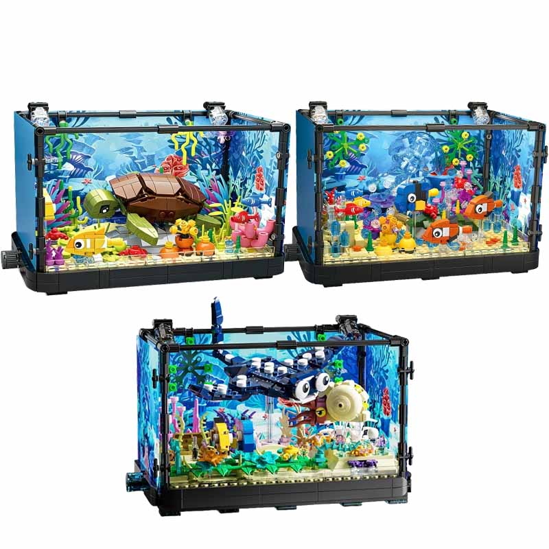 Aquarium Marine Tank - 조명이 포함된 어항 빌딩 블록 세트,